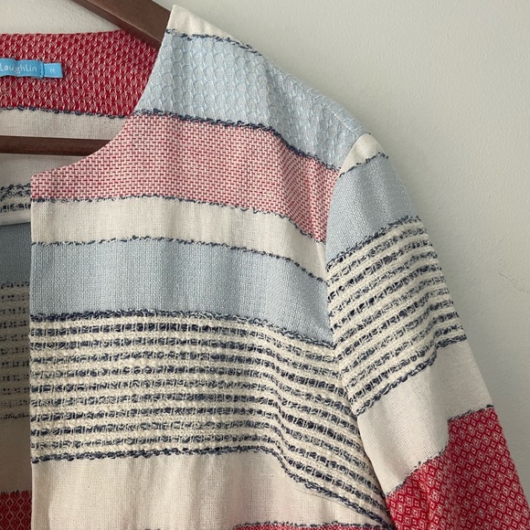 J. McLaughlin Fringe Striped Cotton Blend Cropped Jacket - Women’s Size M - Picture 4 of 10